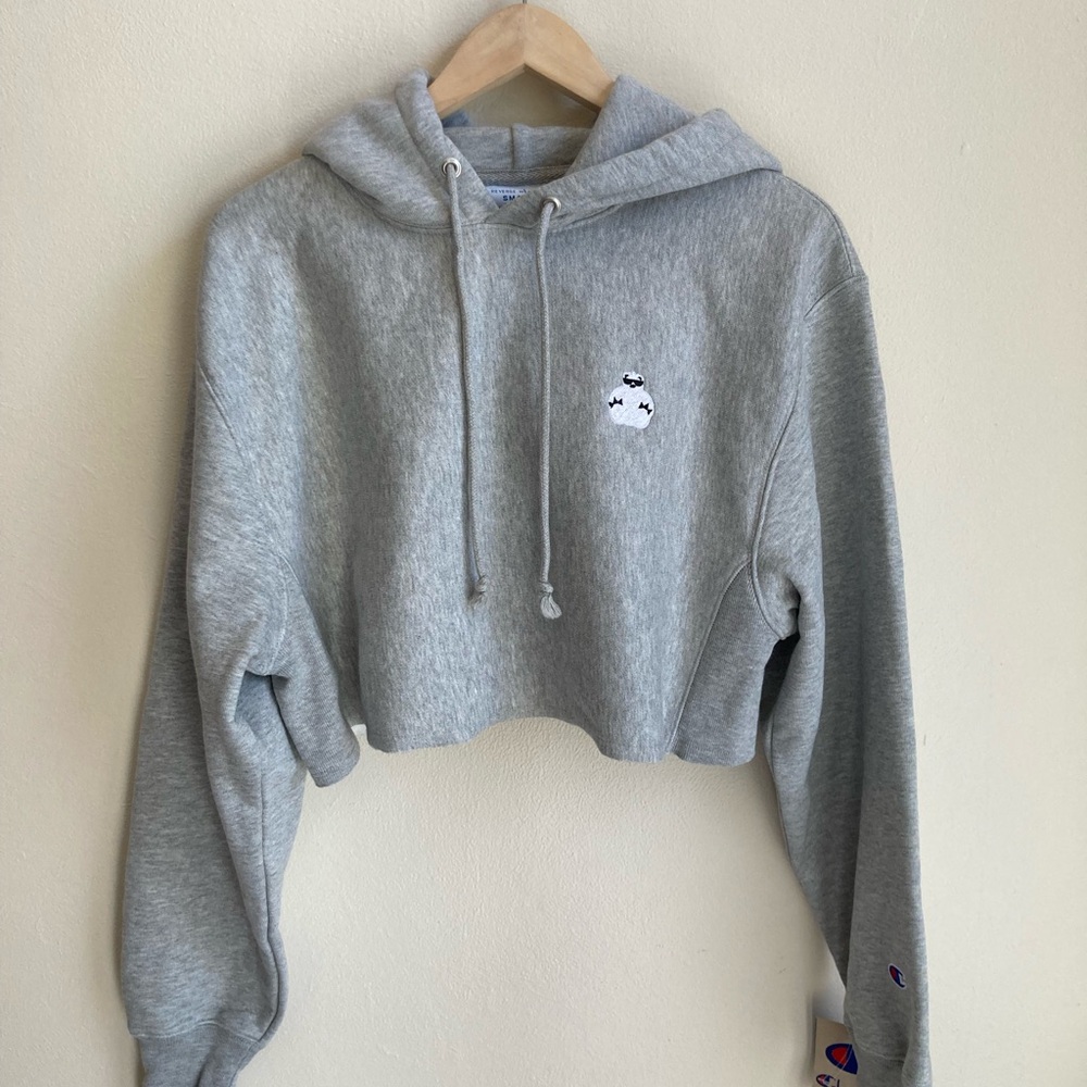 New Champion x Dream Comcept Women's Grey Cropped Reverse Weave Hoodie